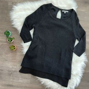 Neiman Marcus The Cashmere Collection black long sweater with silk underlay